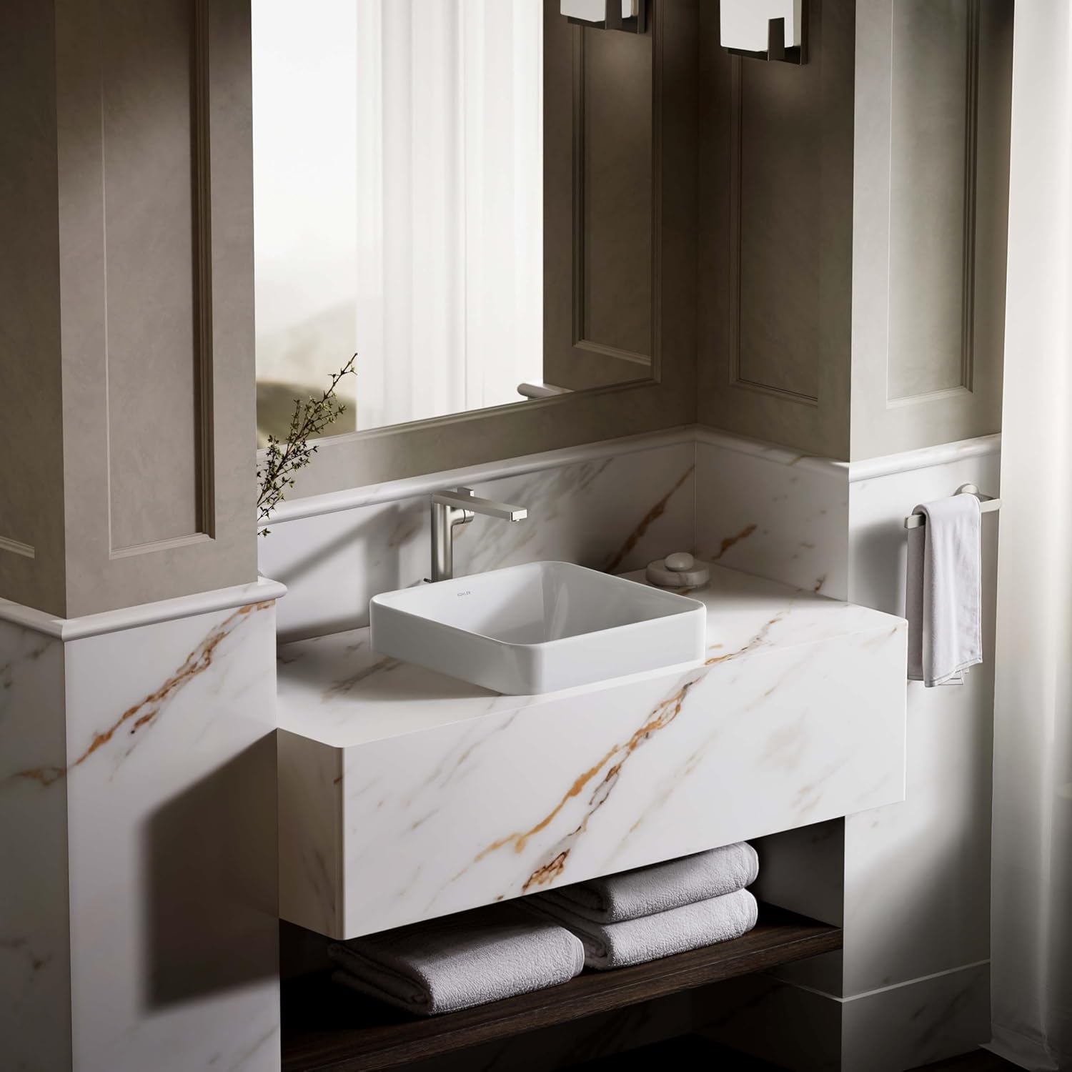 KOHLER 2661-0 Vox Square Vessel Bathroom Sink, Vitreous China, 16-1/4' W X 16-1/4' L, White