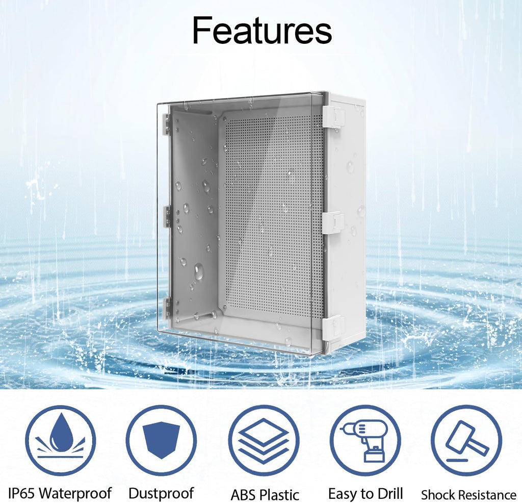 Electrical Box IP65 Waterproof ABS Plastic Enclosure Outdoor and Indoor Project Box Hinged Clear Cover with Mounting Plate Wall Brackets, Outer Dimension 19.7'x 15.7' x 7.9'