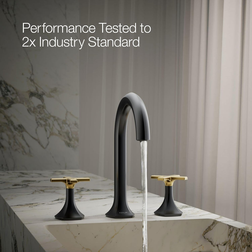 Kohler 27010-3-BMB OCCASION™ Cross bathroom sink faucet handles, Matte Black w/Moderne Brass