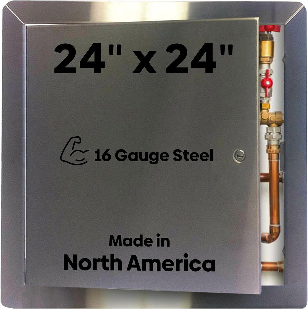 Best 24' x 24' Universal Access Panel with Flange, 16-Gauge 304 Stainless Steel Access Door for Non-Rated Wall/Ceiling, LEED Compliant Panel with Hidden Pin Hinge, Screwdriver Latch, BA-UAP-SS-FBA