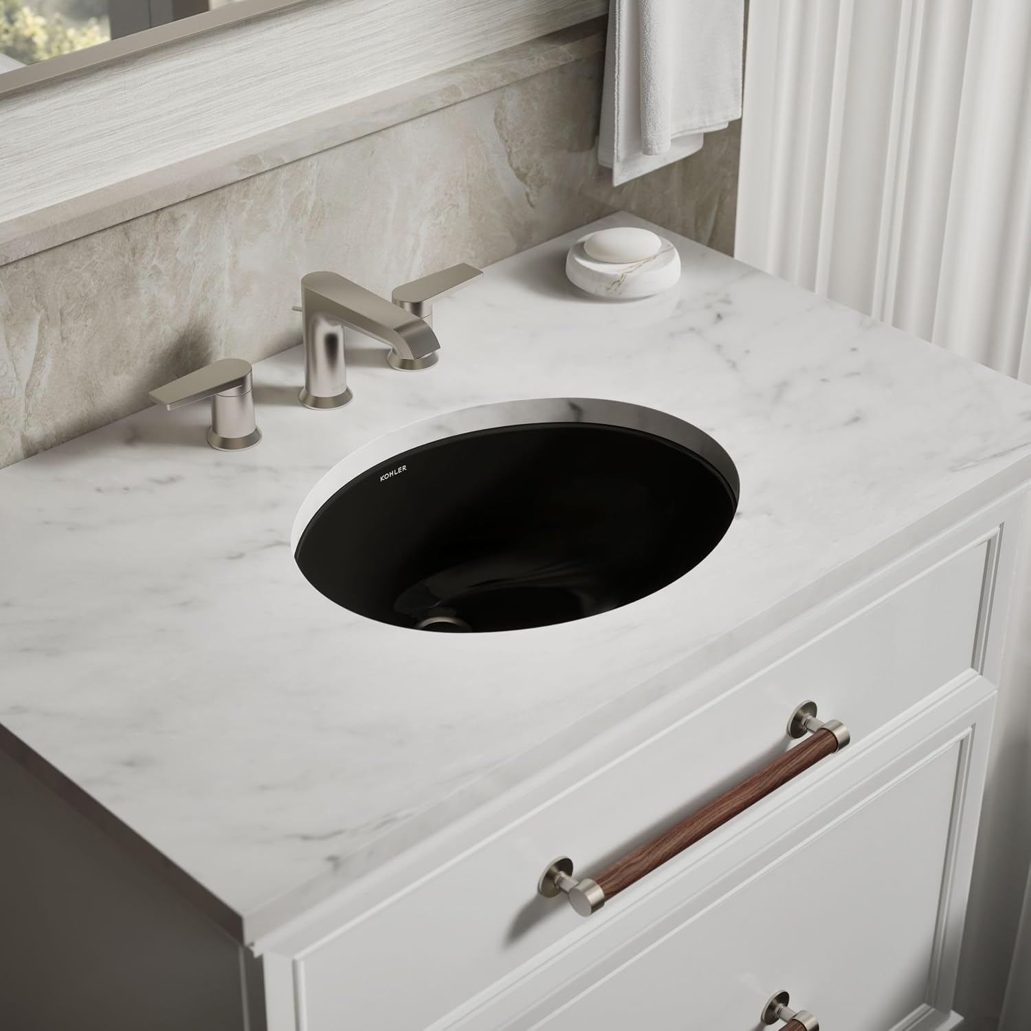 KOHLER K-2209-7 Caxton 17' Oval Undermount Bathroom Sink, Oval Basin, Overflow Drain, No Faucet Holes, Black Black