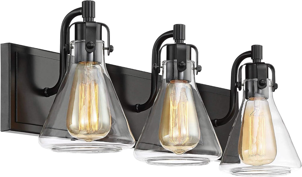 Possini Euro Design Cindy Farmhouse Industrial Rustic Wall Light Bronze Brown Metal Hardwired 24' Wide 3-Light Fixture Mounted Clear Glass Shade Bathroom Vanity Mirror House Home Hallway Room Decor