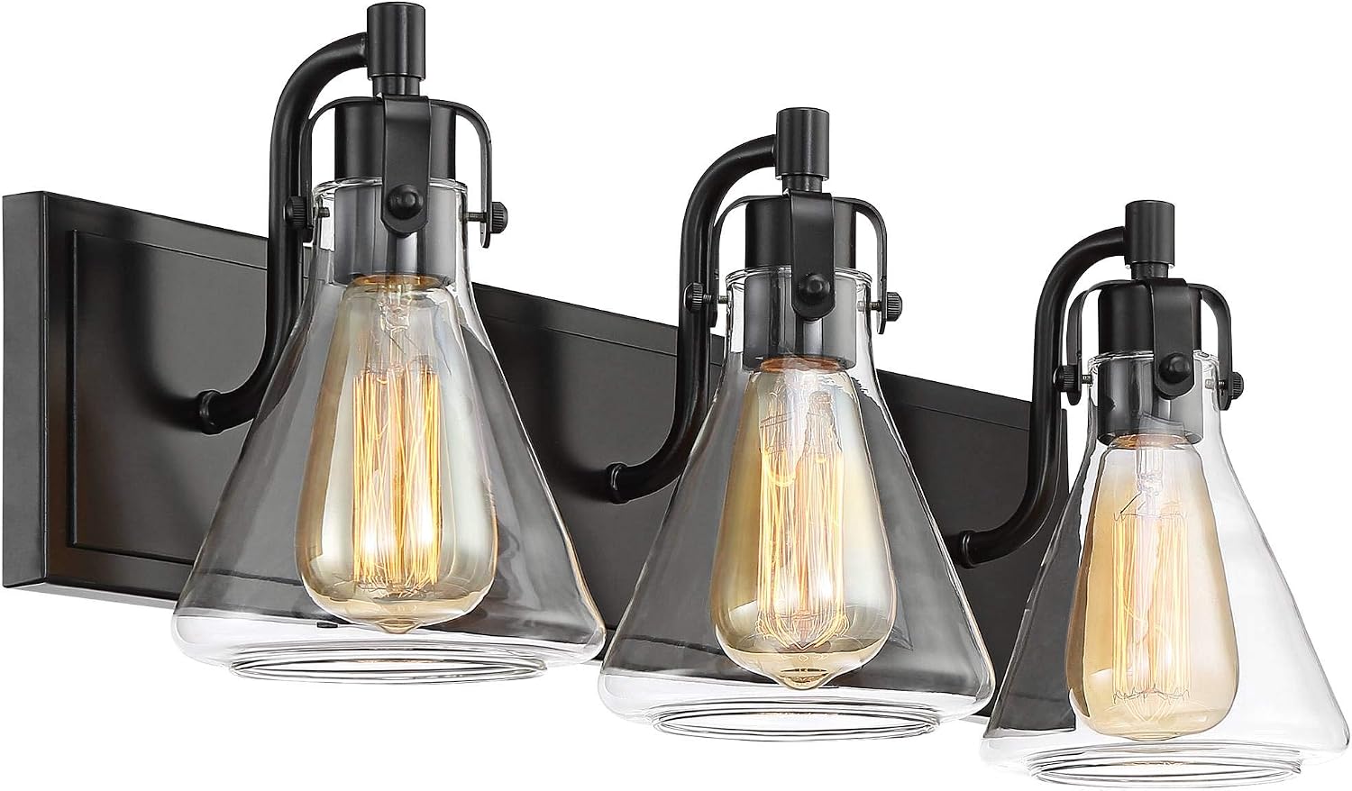 Possini Euro Design Cindy Farmhouse Industrial Rustic Wall Light Bronze Brown Metal Hardwired 24' Wide 3-Light Fixture Mounted Clear Glass Shade Bathroom Vanity Mirror House Home Hallway Room Decor