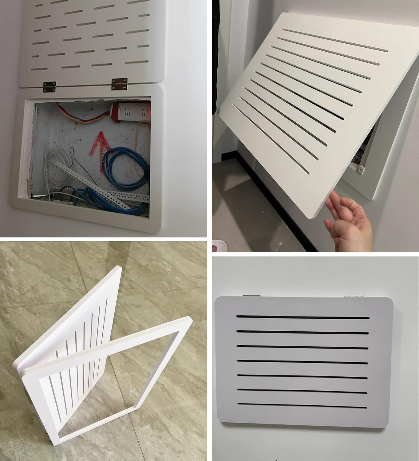 Electrical Panel Cover White Distribution Box Panel Cover, Hollow Design Electric Meter Boxes Protective Lid, Power Distribution Box Cabinet for Office Cafe(Style A,60x40cm (23 5/8'x15 3/4'))