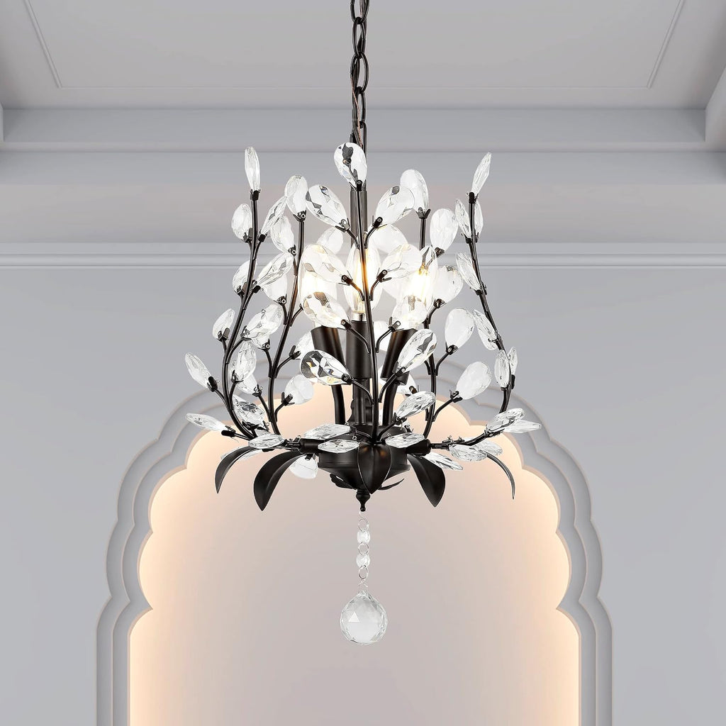 JONATHAN Y 12' Oil Rubbed Bronze 3-Light Bohemian Pendant Light, Vintage LED Branch Ceiling Fixture for Kitchen Island Bedroom Bathroom, Clear Acrylic Crystals JYL9551A