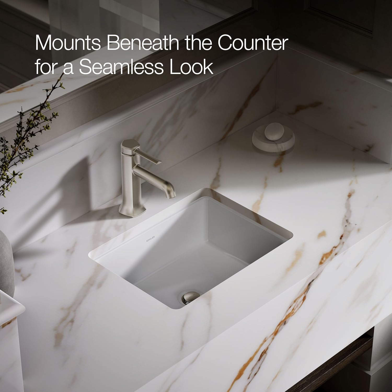 KOHLER Verticyl 17' Undermount Bathroom Vanity Sink With Overflow Drain, Undermount Bathroom Sink, White