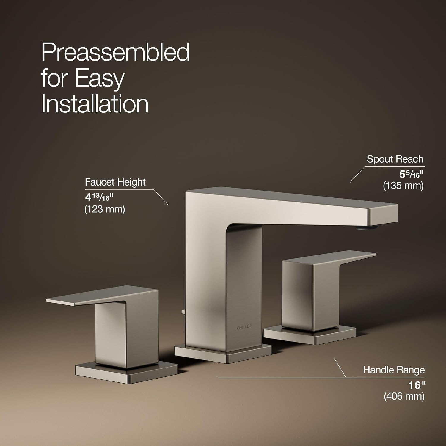 Kohler 23255-4-BN Honesty® Widespread Bathroom Sink Faucet, 1.2 gpm, Vibrant Brushed Nickel