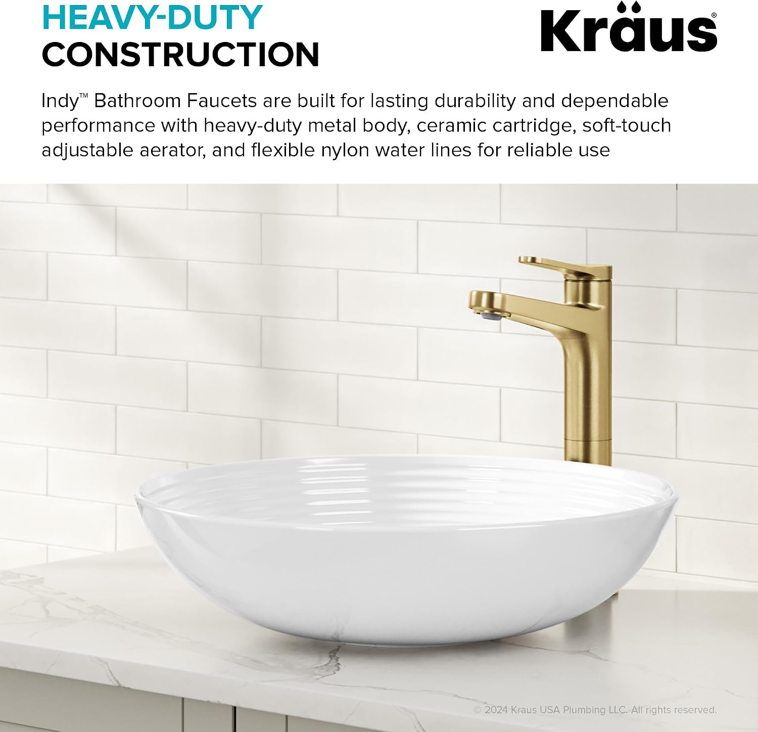 KRAUS Indy Bathroom Faucet for Vessel Sink in Spot-Free Brushed Brass with Single Handle, Pop Up Drain and Supply Lines, KVF-1410SFBB
