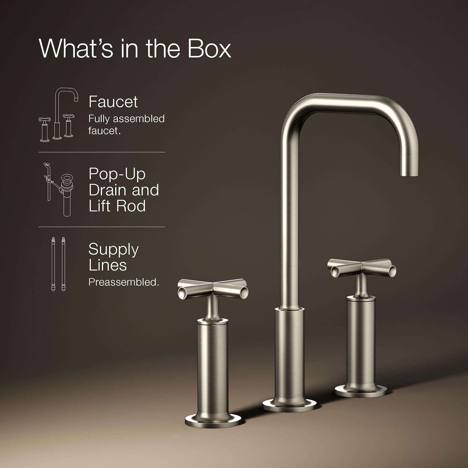 KOHLER K-14408-3-BN Purist® Widespread Bathroom Sink Faucet, 3-Hole, Widespread High Cross Handles and High Gooseneck Spout, 1.2 GPM, Vibrant Brushed Nickel