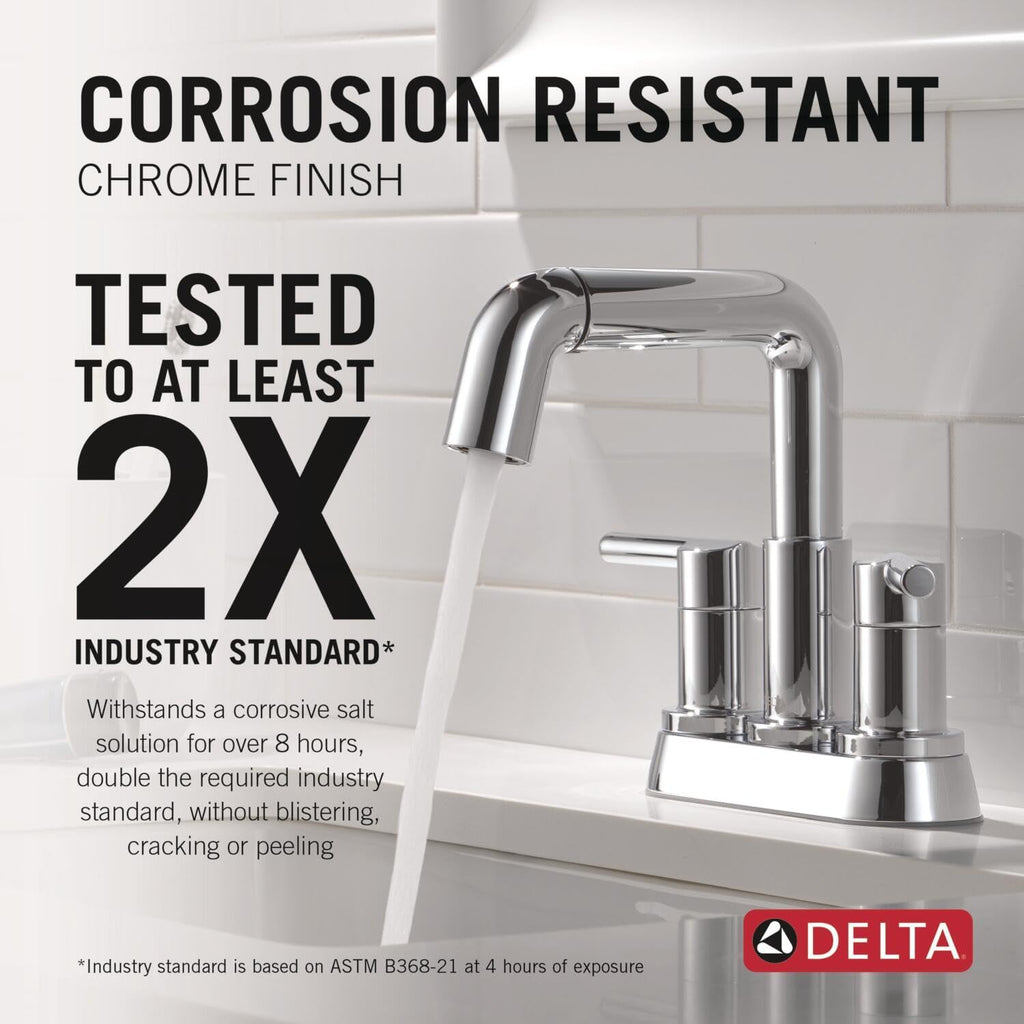 Delta Nicoli Centerset Chrome Bathroom Faucet with Sprayer, 4 Inch 3 Hole Bathroom Sink Faucet with Pull Out Sprayer, Push-Pop Drain, Chrome 25849LF-PD