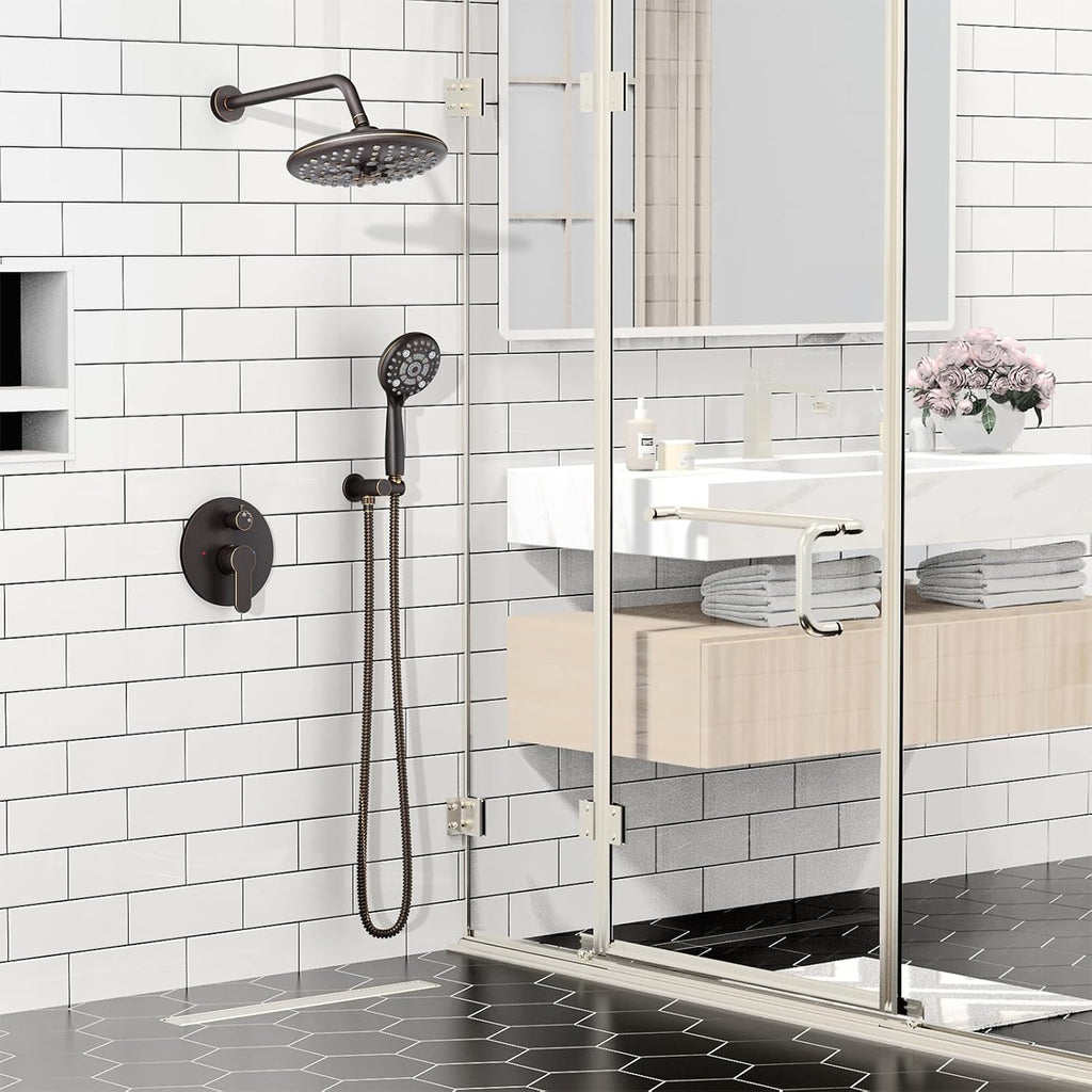 SR SUN RISE Shower Faucet - Multifunctional High Pressure Shower Head System with Handheld Shower Head Fixtures - Valve Included (Oil Rubbed Bronze, 10 inch)