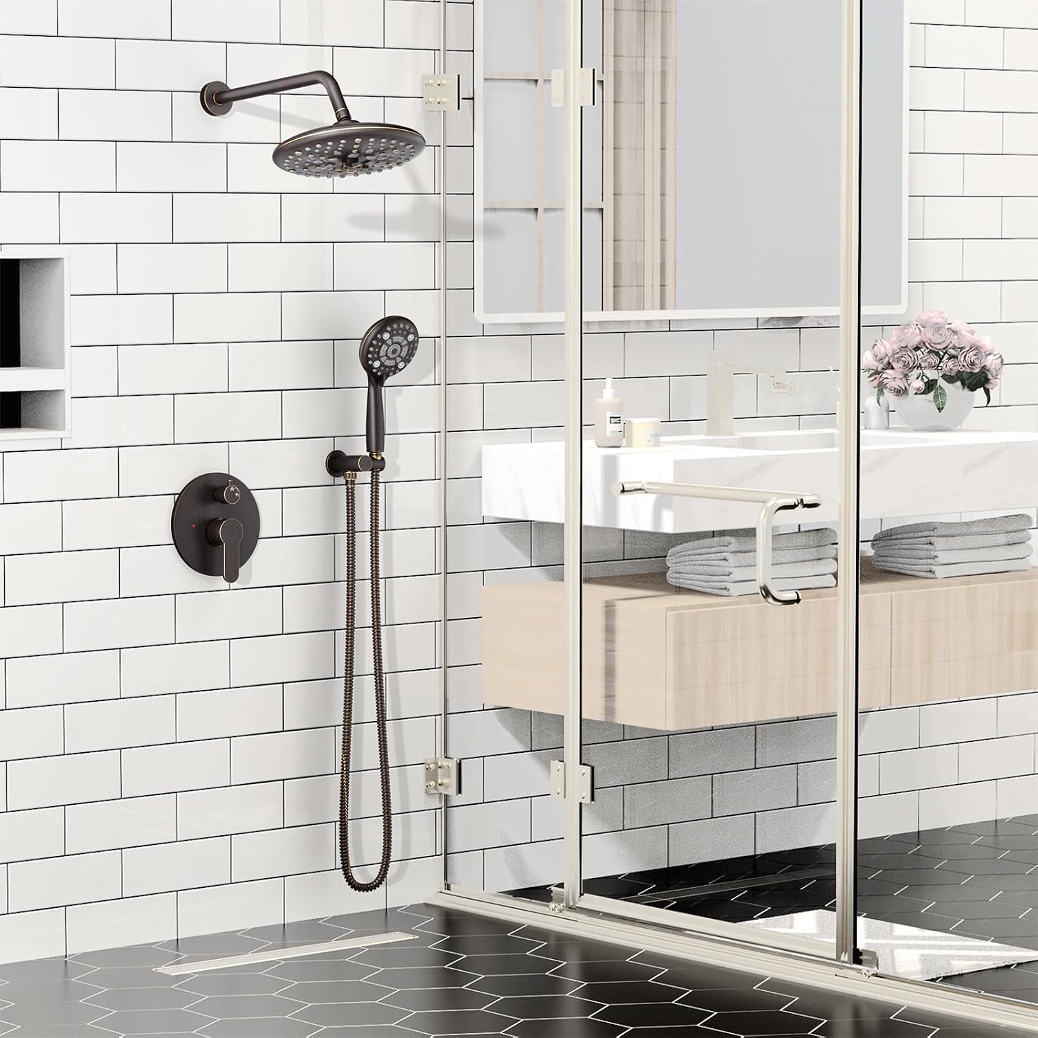SR SUN RISE Shower Faucet - Multifunctional High Pressure Shower Head System with Handheld Shower Head Fixtures - Valve Included (Oil Rubbed Bronze, 10 inch)