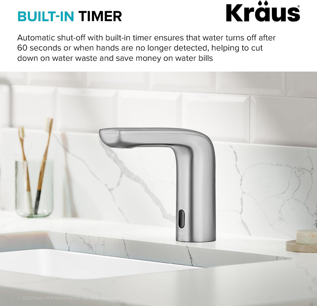 KRAUS Indy Touchless Sensor Bathroom Faucet with Control Box and Temperature Mixer in Spot Free Stainless Steel, KSB-10001SFS