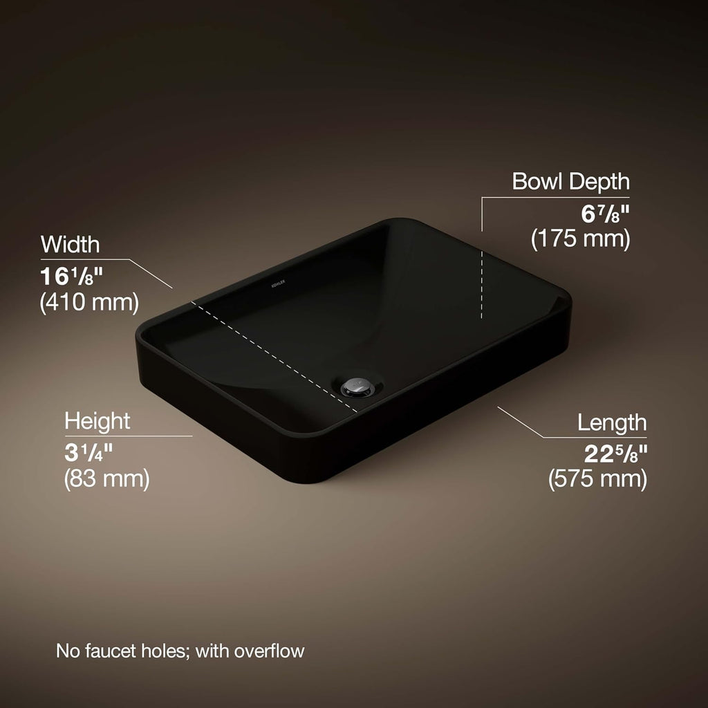 Kohler 5373-7 Bathroom Sink Vox Rectangle Vessel, Black