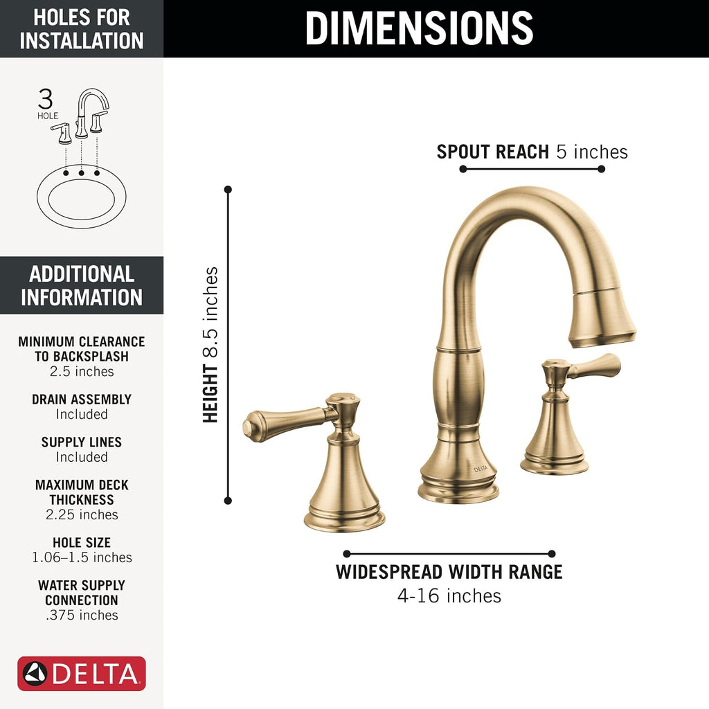 Delta Faucet Cassidy Pull Down Bathroom Faucet, Bathroom Pull Out Faucet, Gold Widespread Bathroom Faucet 3 Hole Pull Down, Bathroom Sink Faucet with Magnetic Docking, Champagne Bronze 3597-CZPD-DST
