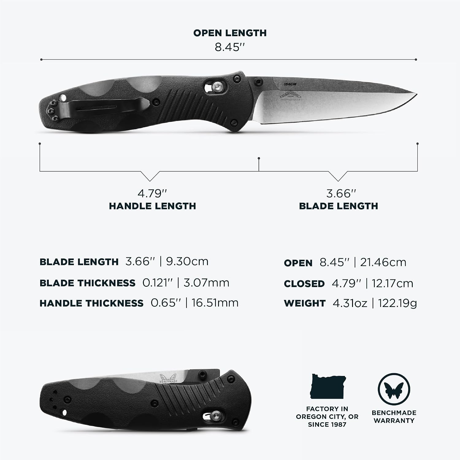 Benchmade - Barrage, Tactical, Every Day Knife, Plain Edge, Drop-Point Blade with Black Valox Handle (580)