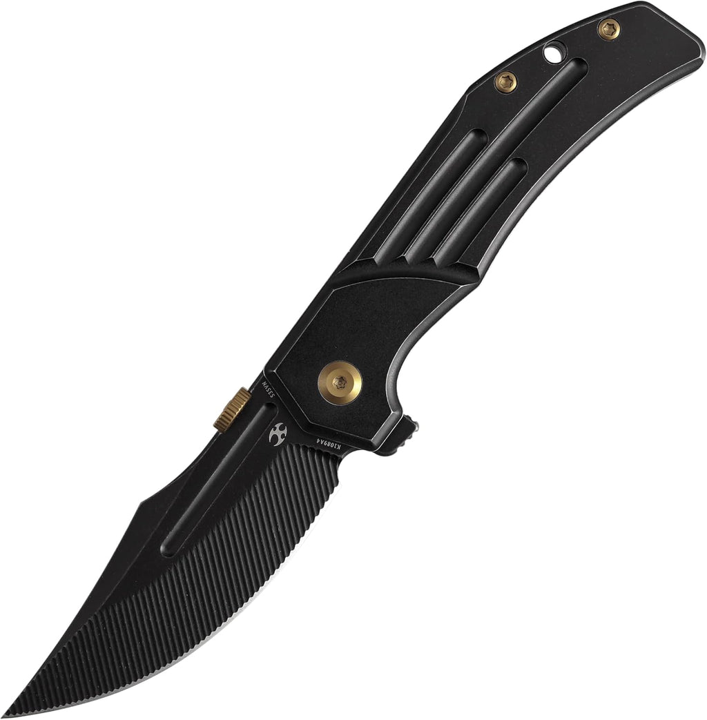 KANSEPT Orion Pocket Knife, 3.07' Blackwash S35VN Blade with Blood Groove and Black Titanium Handle Both Crafted with CNC Milling, Thumb Disk EDC Folding Knives for Camping, Hunting, Survival K1089A4