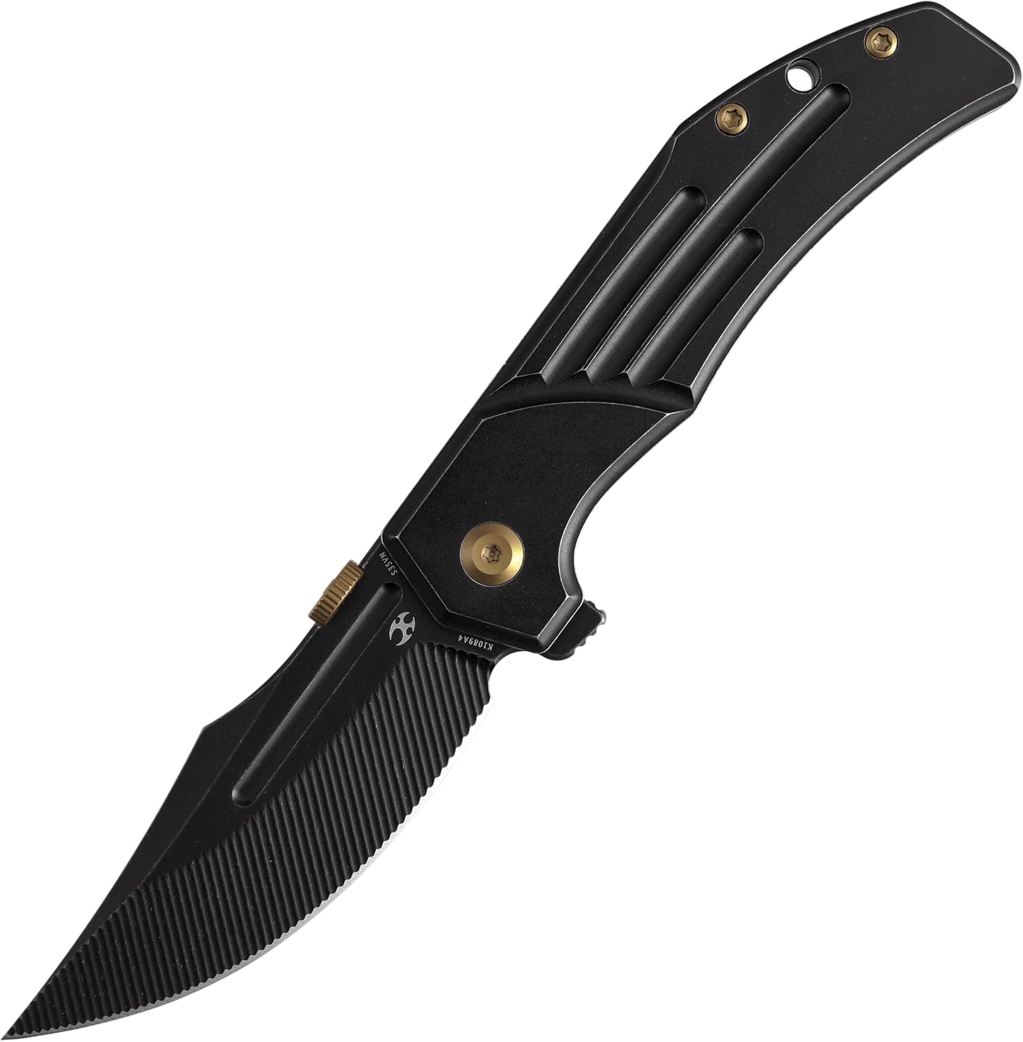 KANSEPT Orion Pocket Knife, 3.07' Blackwash S35VN Blade with Blood Groove and Black Titanium Handle Both Crafted with CNC Milling, Thumb Disk EDC Folding Knives for Camping, Hunting, Survival K1089A4