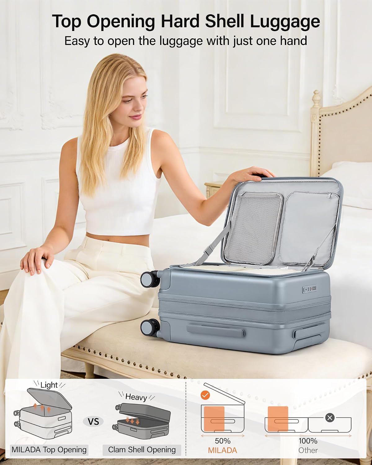 MILADA 28 Inch Large Checked Luggage, Expandable Hardshell Suitcase with 360° Spinner Wheels & TSA Lock, Durable Extra Large Rolling Trunk for Travel, International Vacation, Grey