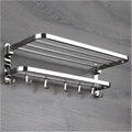 TOMYEUS Shower Caddy Bathroom Shelf Bathroom Towel Shelf with Foldable Towel Bar Holder and Towel Hooks Wall Mounted Multifunctional Double Towel Bars Brushed Nickel Shower Organizer