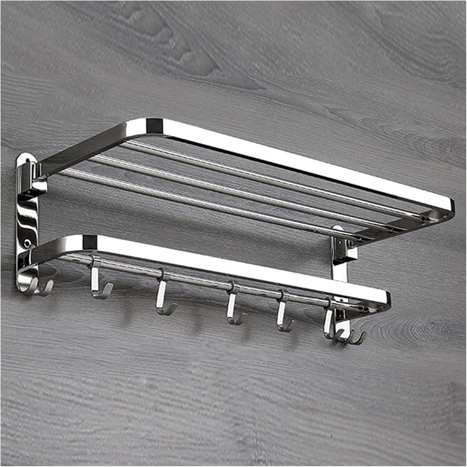 TOMYEUS Shower Caddy Bathroom Shelf Bathroom Towel Shelf with Foldable Towel Bar Holder and Towel Hooks Wall Mounted Multifunctional Double Towel Bars Brushed Nickel Shower Organizer