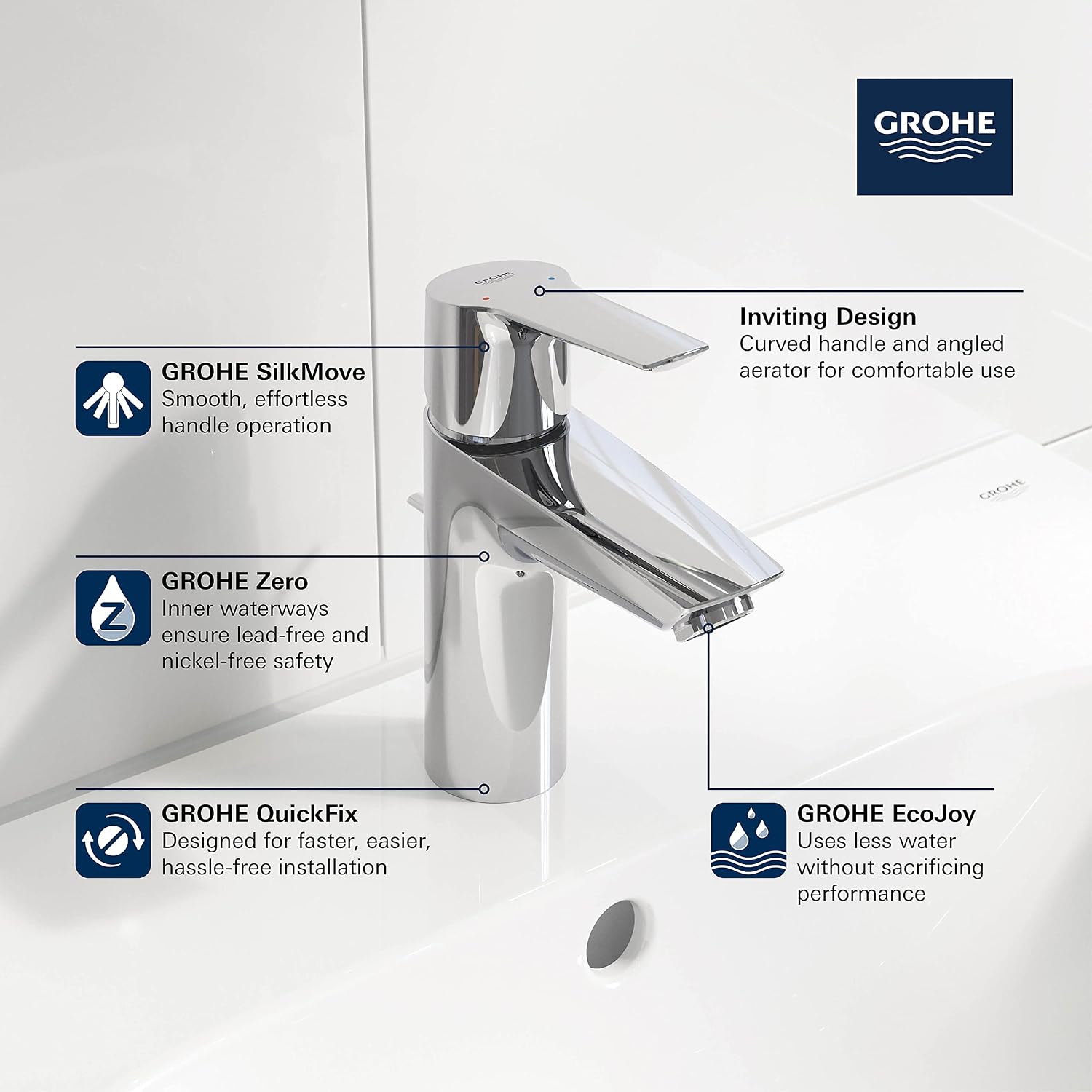GROHE 32642EN3 Eurosmart, Single Hole Single-Handle S-Size Bathroom Faucet 1.2 GPM, Brushed Nickel