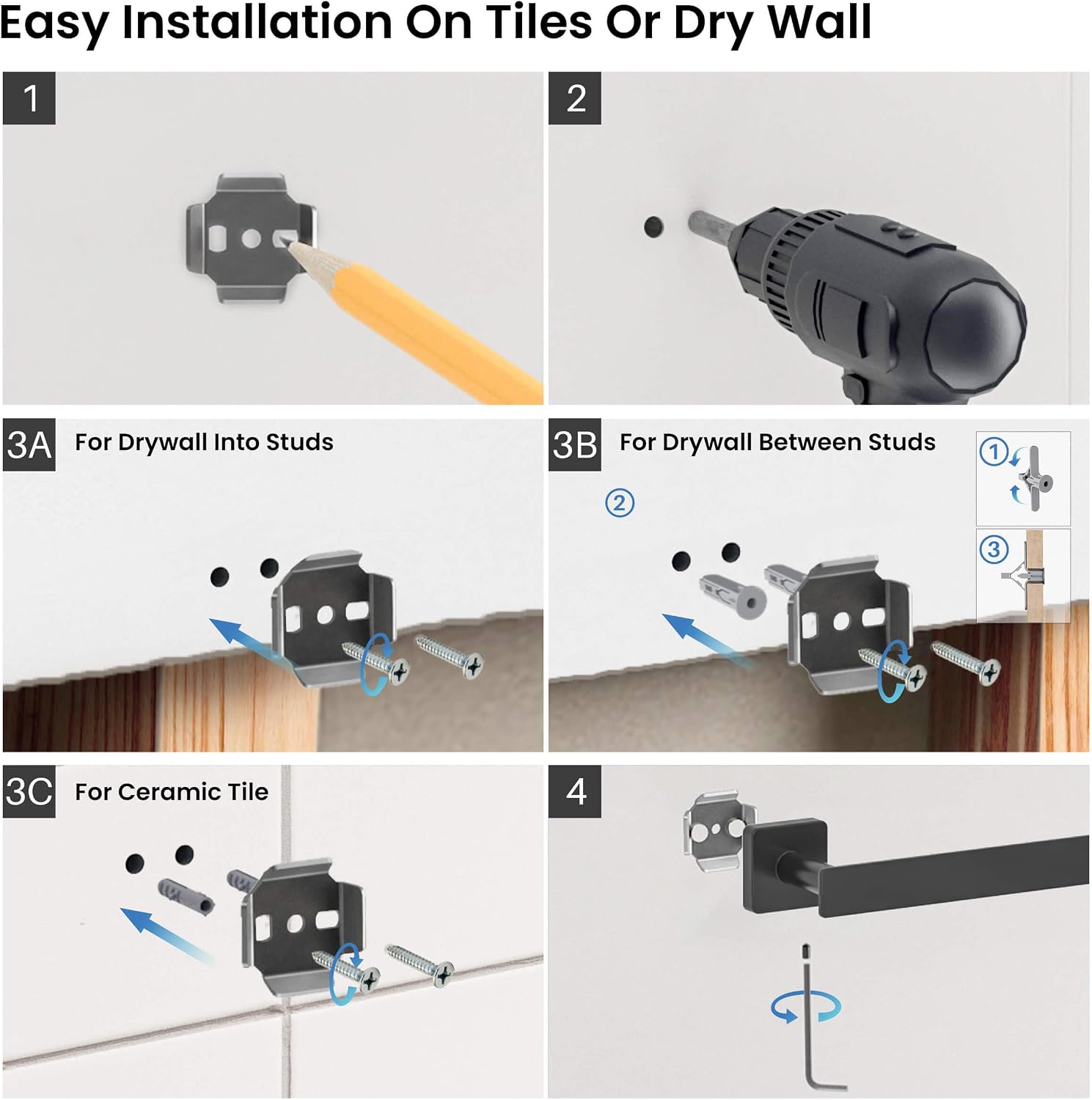 KIBI Blaze Bathroom Hardware Set 4 Piece Bathroom Accessories Set | Towel Bar (19'), Towel Holder, Toilet Paper Holders, Robe Hook (Matte Black) (KBA16-4-2)