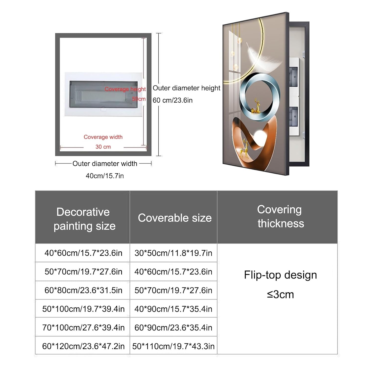 Fuse Box Cover Cabinet, Hide Electrical Panel Decoration, Cover Decorative Creative Switch Box Electric, Various Styles Available(Black1,60 * 120cm/23.6 * 47.2in)