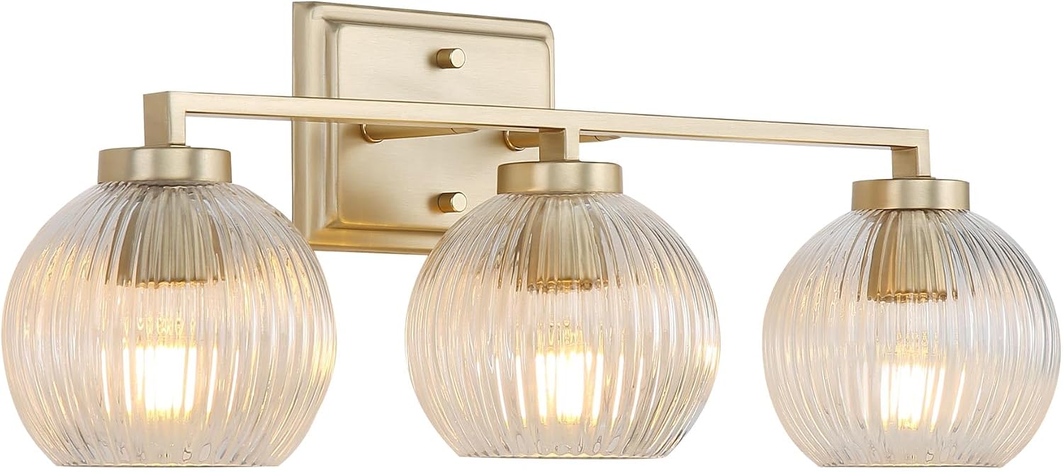 Elliott 3-Light Vanity Light in Brushed Champagne Bronze with Ribbed Clear Shade