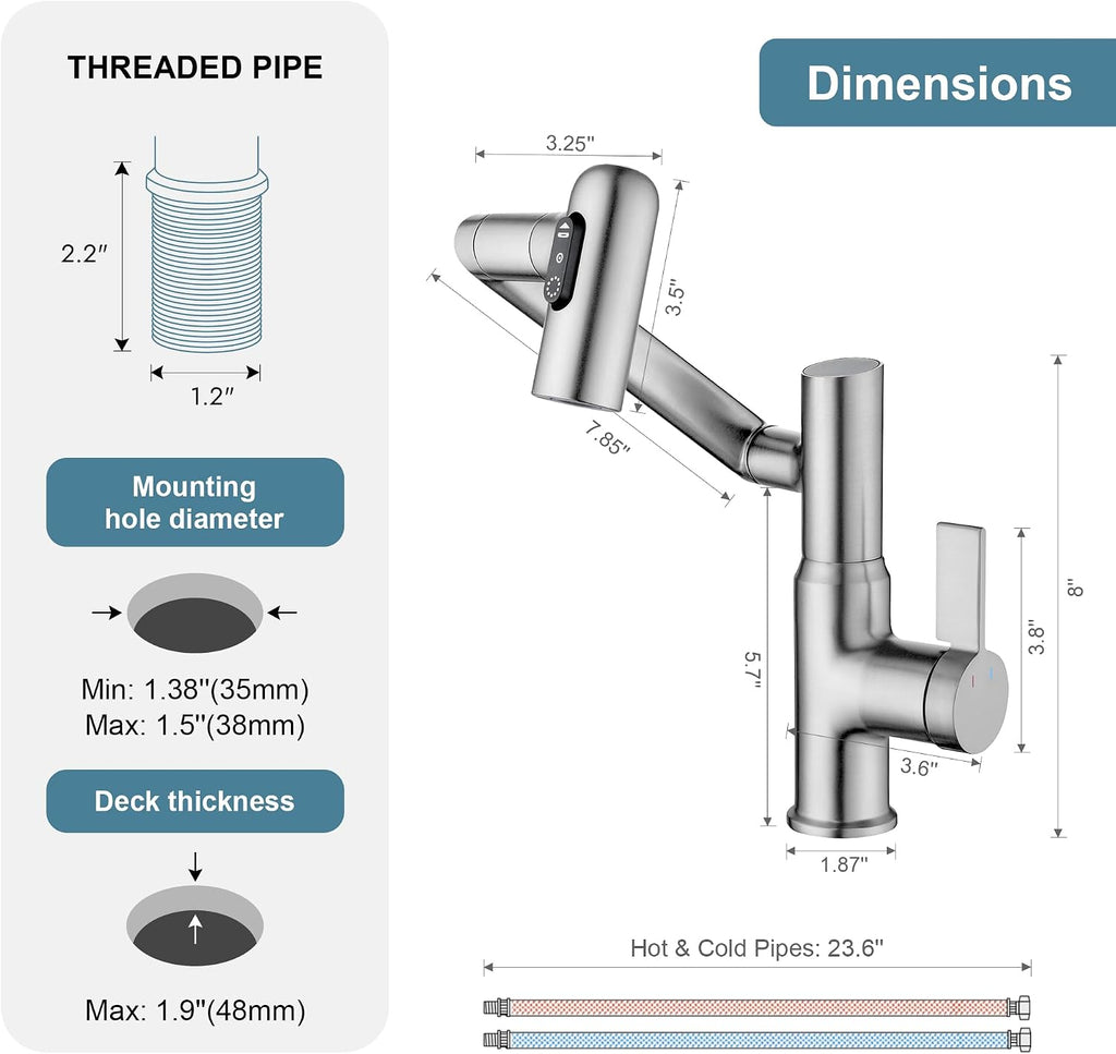 Lefton Rotatable Bathroom Faucet BF2204 with 6' Cover Plate FCP2202, Brushed Nickel