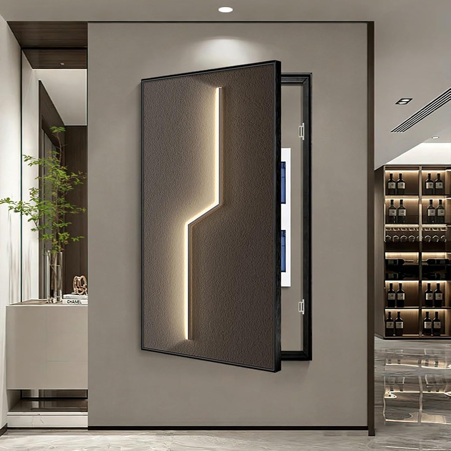 Electric Meter Box Decorative Painting, Wall Mounted Electrical Panel Cover, Fuse Box Covers, Flip or Sliding Design, Simple Install, Easy to Clean(Brown 7,45 * 90cm/17.7 * 35.4in)