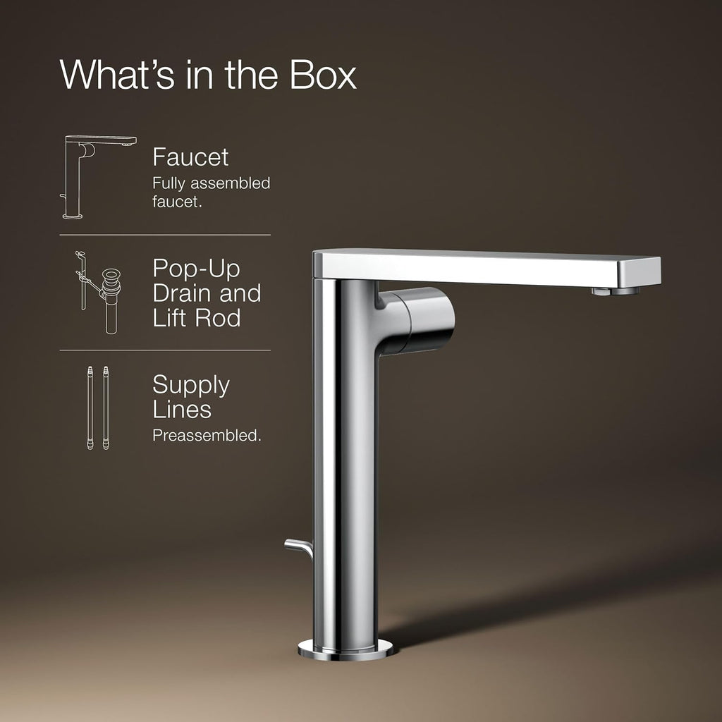 Kohler 73159-7-CP Composed® Tall single-handle bathroom sink faucet with Cylindrical handle, 1.2 gpm, Polished Chrome
