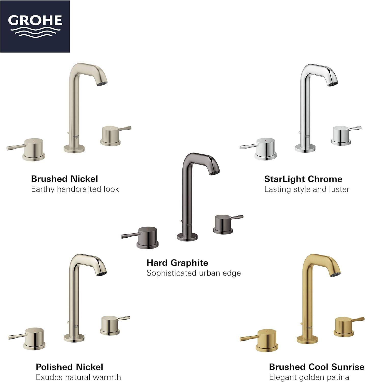 GROHE 20297ENA Essence, 8-inch Widespread 2-Handle M-Size Bathroom Faucet 1.2 GPM, Brushed Nickel