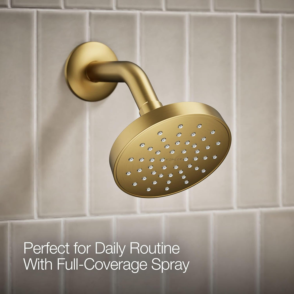 KOHLER T35326-4G-2MB, Elate Rite-Temp Shower Trim Kit with Push-Button Diverter, 1.75 GPM Showerhead, Vibrant Brushed Moderne Brass, Efficient Water Flow, Luxurious Shower Experience