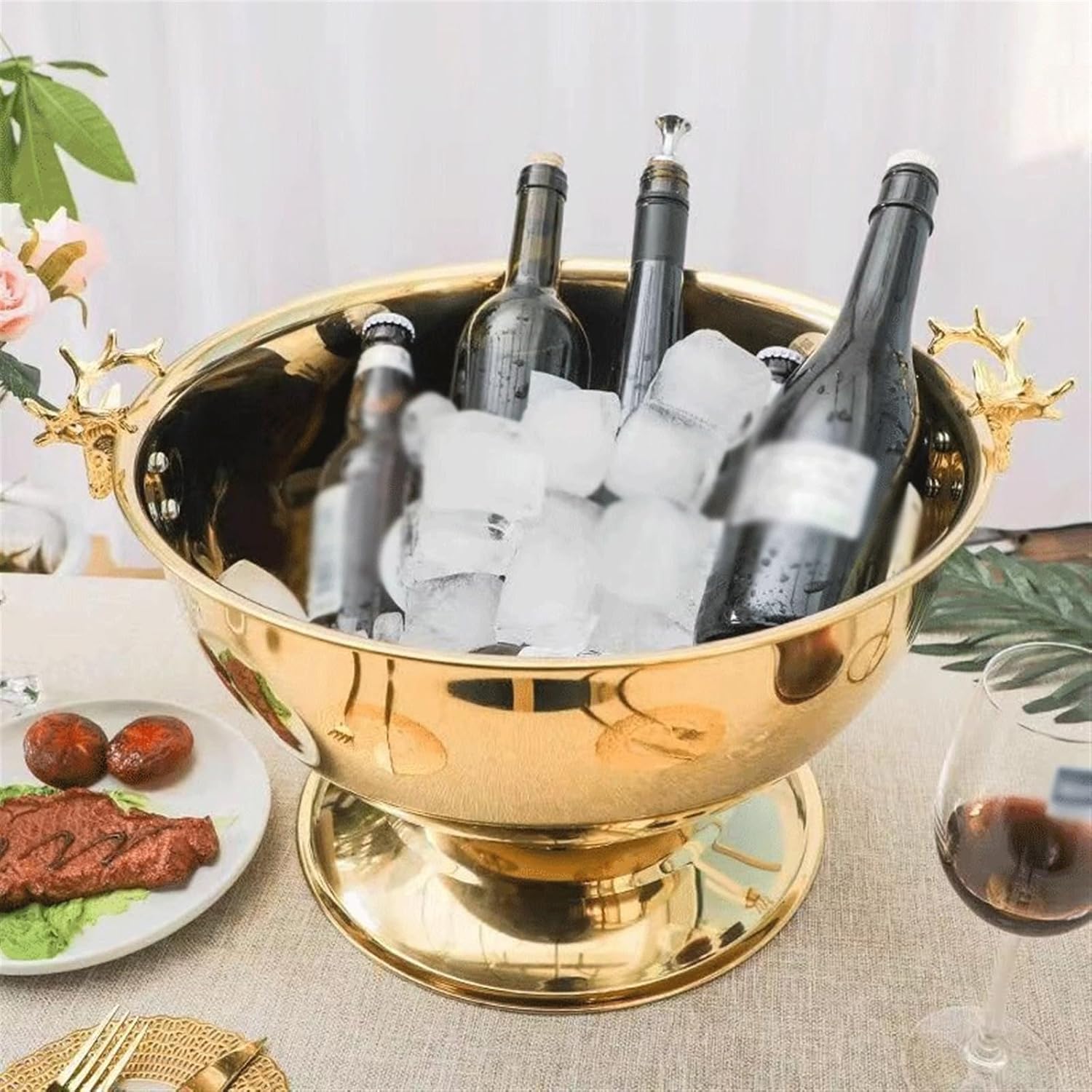 Ice Bucket Metal Ice Bucket Large Stainless Steel Ice Basin Ice Bucket Gold Suitable for Barbecue Party Bar Club Restaurant Hotel Etc. Keeps Ice Cold & Dry