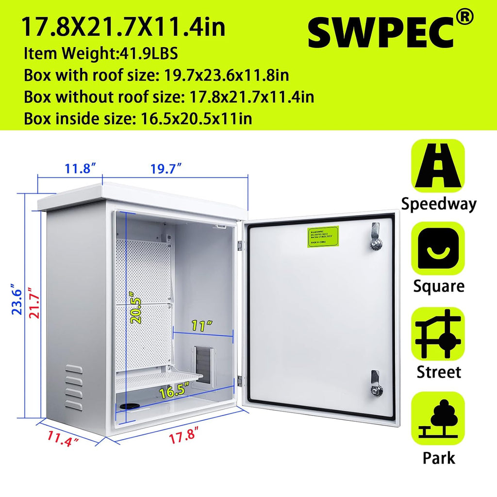 Metal Nema Enclosure with Rain Hood Weatherproof Junction Electric Breaker Box with Fan-Vent Design Electrical Cabinet with Mounting Track Hole in Back 20X24X12