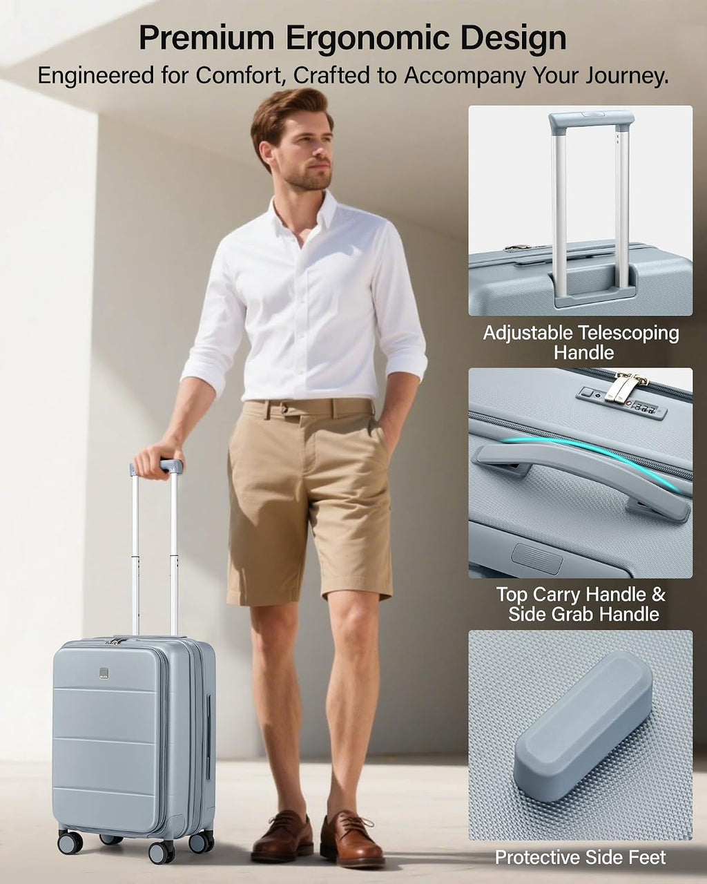 MILADA 20-Inch Expandable Carry On Luggage, Hard Shell Top-Opening Luggage with Wheels, TSA-Approved Small Travel Bag for Men and Women Carry-On Suitcase, Grey