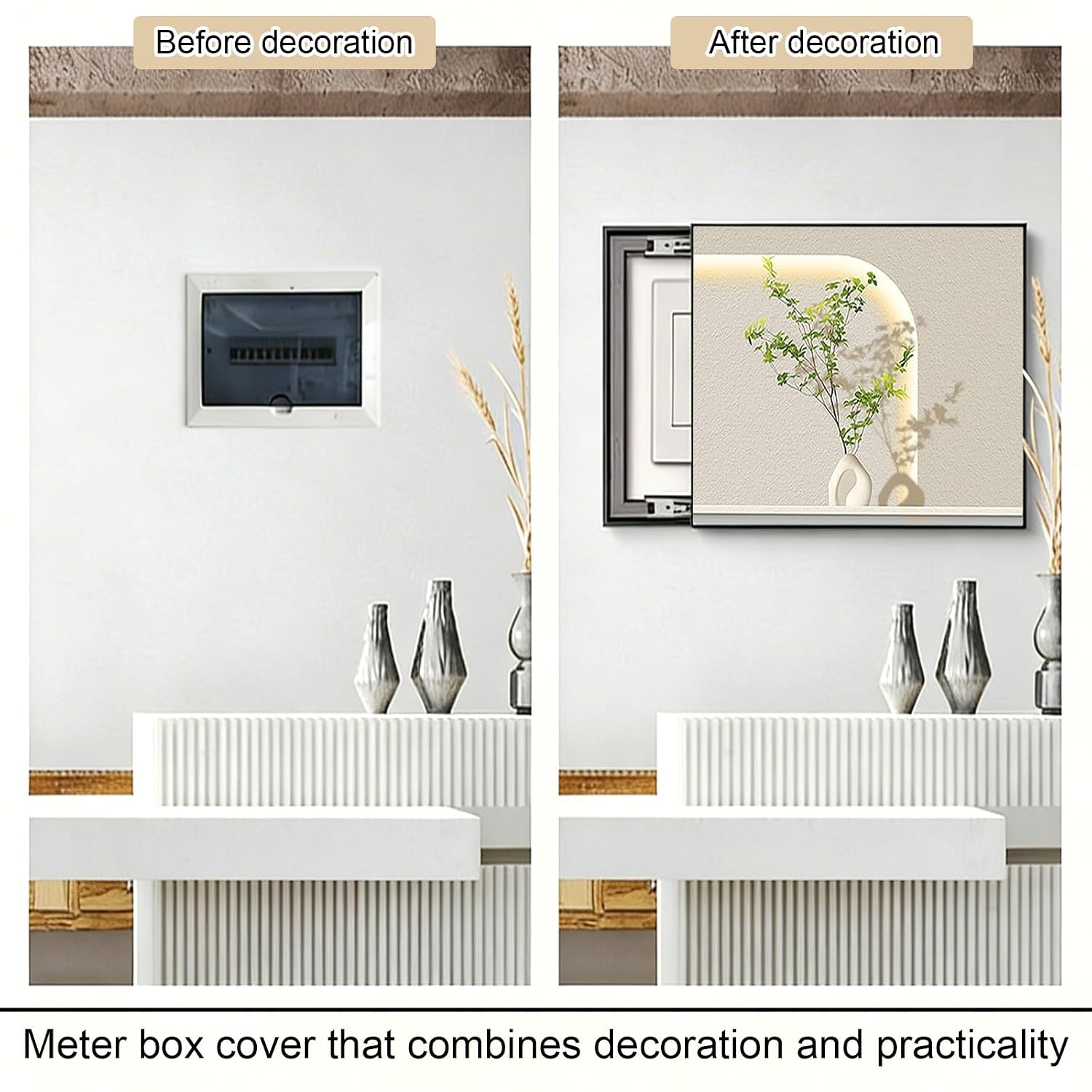Hidden Electricity Meter Box Decorative Painting, Electrical Panel Cover for Home Decor, Breaker Box Pegboard Protection Cover, Crystal Film Surface(Black 4,70 * 50cm/27.5 * 19.7in)