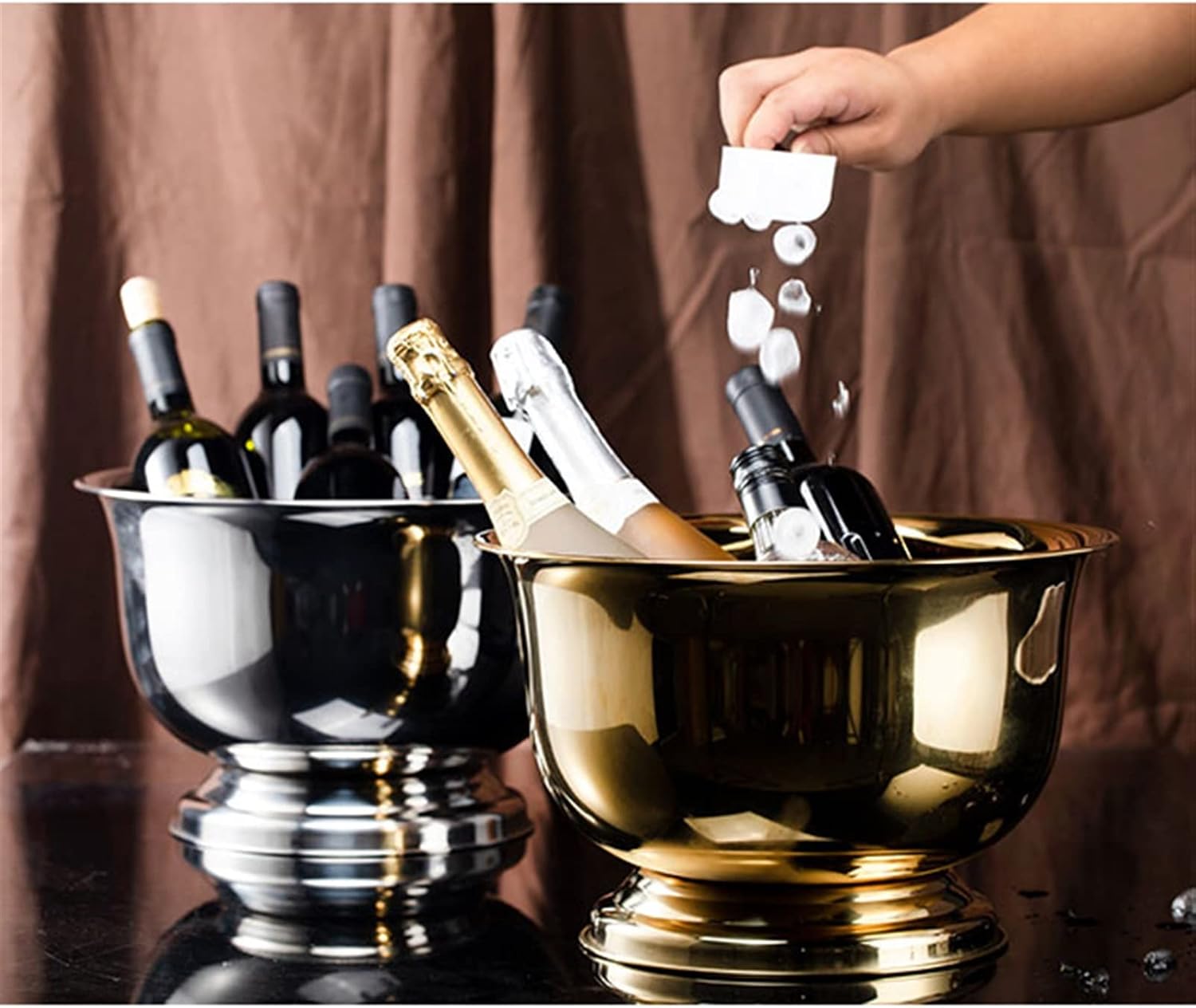 ice Bucket for Parties Luxurious Large Stainless Steel Champagne Bucket with Tall Stand, Matte Black Finished, 27.1 Inches Tall Ice Container Wine Bucket