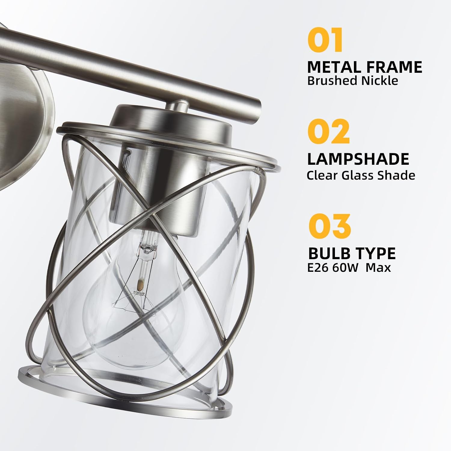 mavcadonf 3-Lights Bathroom Vanity Lights, Bathroom Light Fixtures Over Mirror, Brushed Nickel Vanity Light, Farmhouse Wall Lights with Clear Glass Shade, Bathroom Wall Lamp for Mirror Kitchen Bedroom