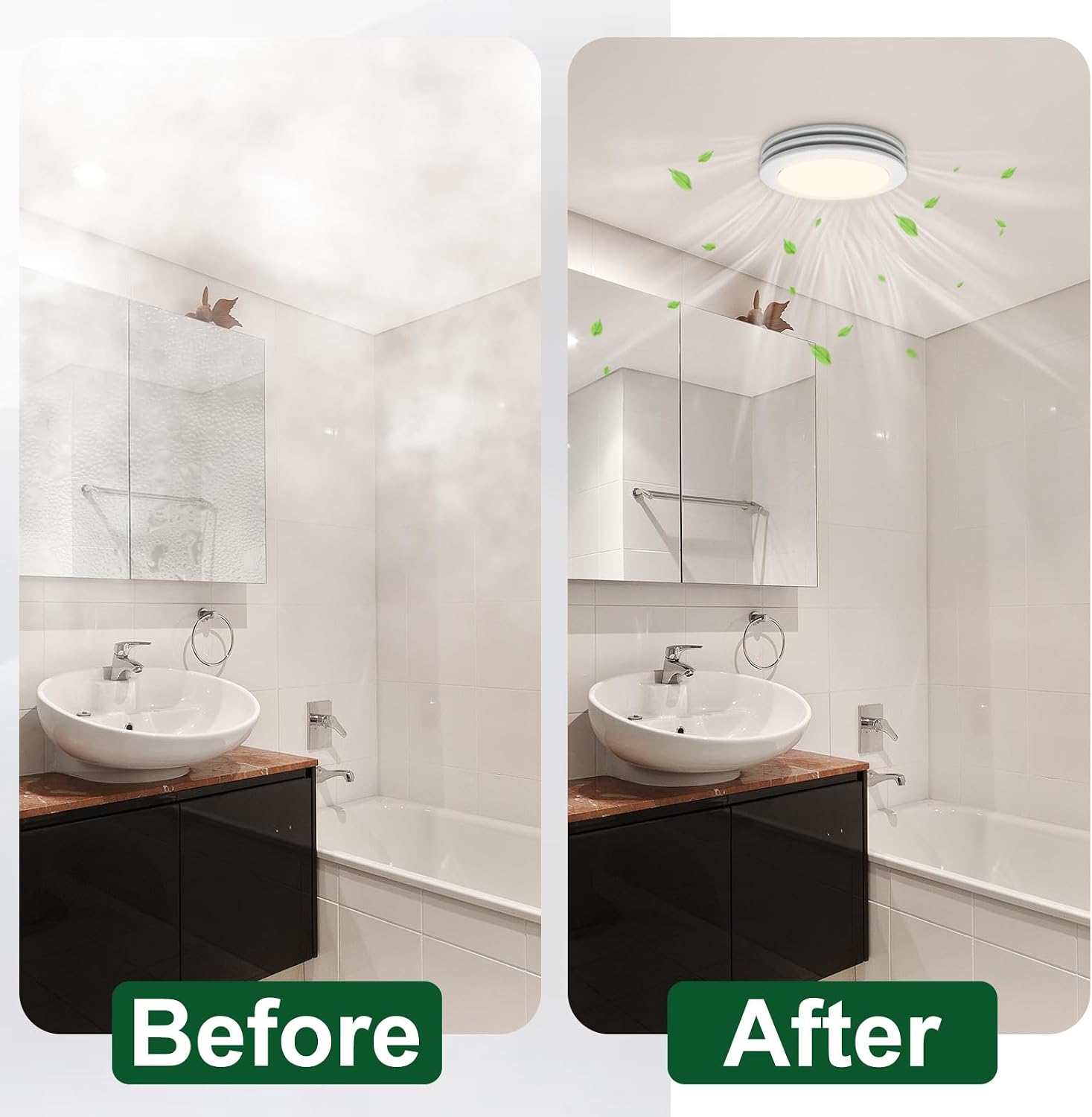 Akicon Bathroom Exhaust Fan with Light, 80CFM 2.0 Sones Round Bathroom Fan Light Combo, Dimmable 3CCT LED with Acrylic Cover for Medium Room (Satin White)