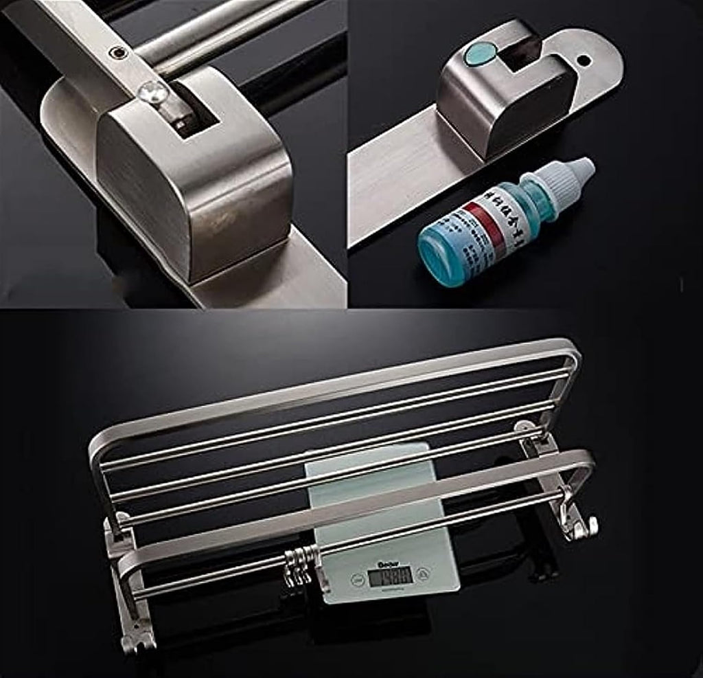 Double Towel Rack with Hook in Bathroom, Wall Mounted, Multifunctional, Foldable Double Layer Rack, Brushed Nickel 304 Stainless Steel (Color: Silver, Size: 60cm) (Color : Silver, Size : 50cm)