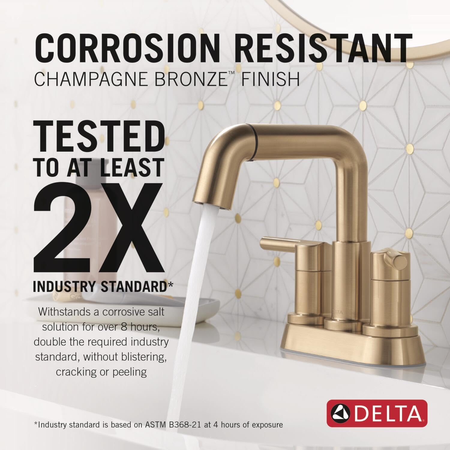 Delta Nicoli Centerset Brushed Gold Bathroom Faucet with Sprayer, 4 Inch 3 Hole Bathroom Sink Faucet with Pull Out Sprayer, Push-Pop Drain, Champagne Bronze 25849LF-CZPD