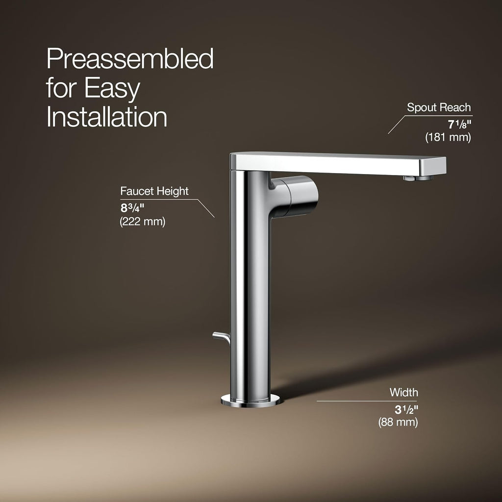 Kohler 73159-7-CP Composed® Tall single-handle bathroom sink faucet with Cylindrical handle, 1.2 gpm, Polished Chrome