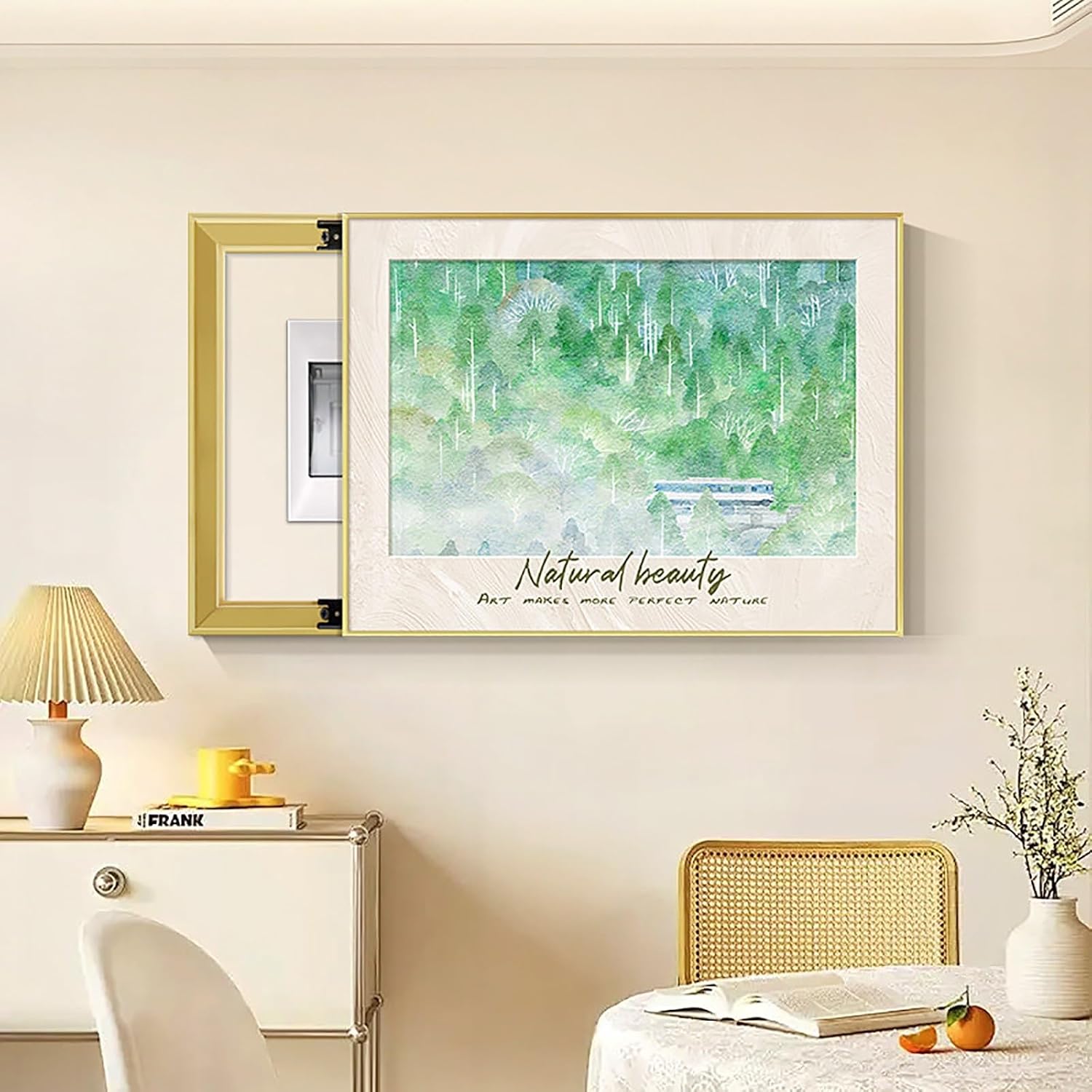 Meter Decorative Painting, Creative Switch Box, Hide Breaker Box Cover, PS Frame for Living Room Home Office, Various Styles Available(Green 4,70 * 50cm/27.5 * 19.7in)