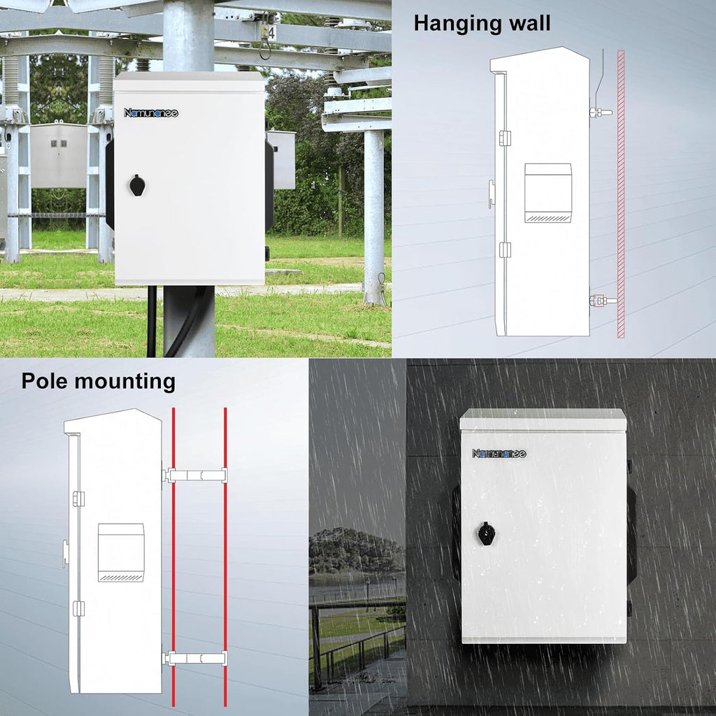 Outdoor Electrical Box, Cold-Rolled Steel Plate, Aluminum Alloy Back Beam, One-Piece Ventilation Design, IP65 Waterproof, Wall/Pole Mounted (15.7' x 11.8' x 5.9')