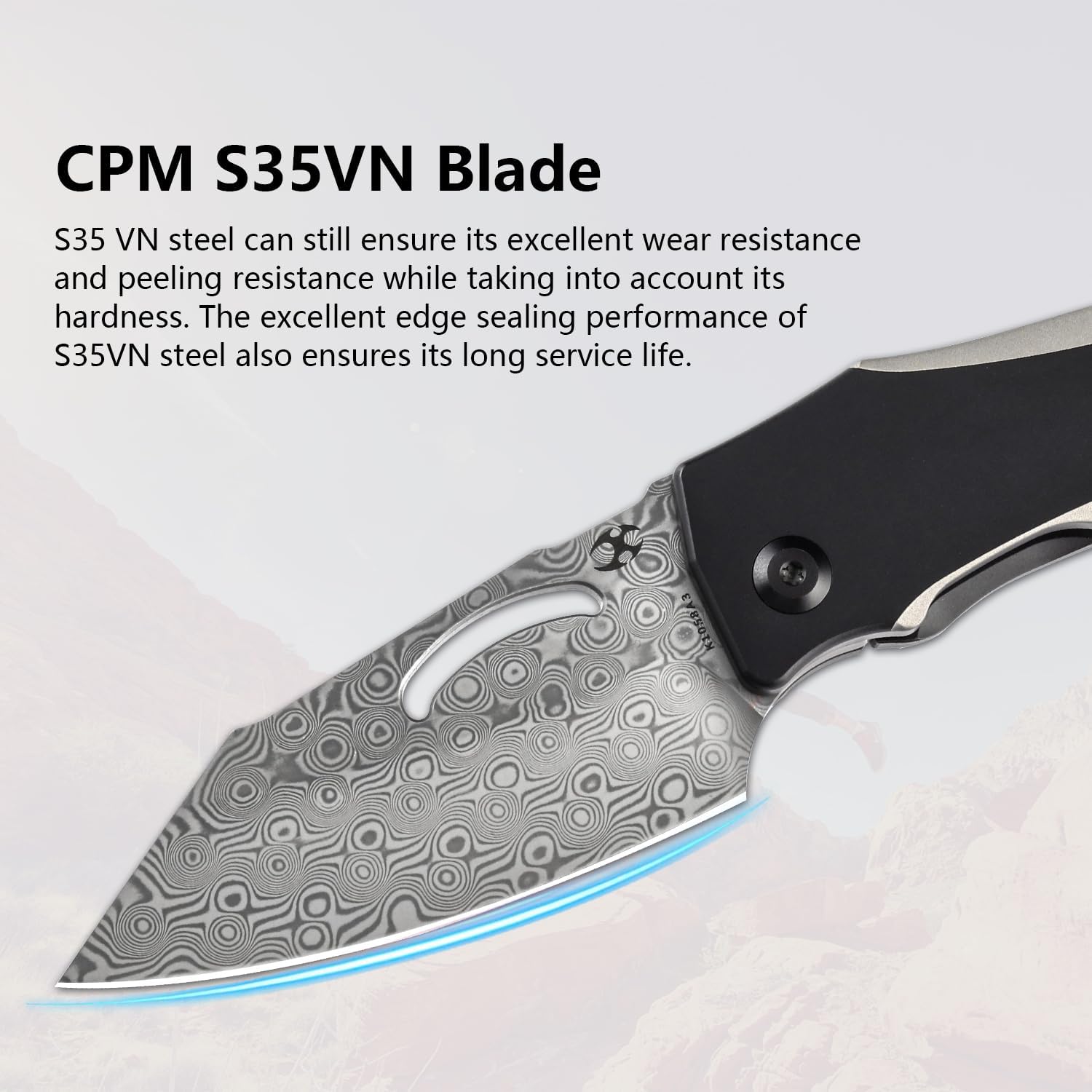 KANSEPT Loki Pocket Folding Knives for Men EDC Camping Folding Knife 2.99'' Damascus Blade Material Pocke Knife with Plain & Black Anodized Titanium Handle Everyday Carry K1058A3