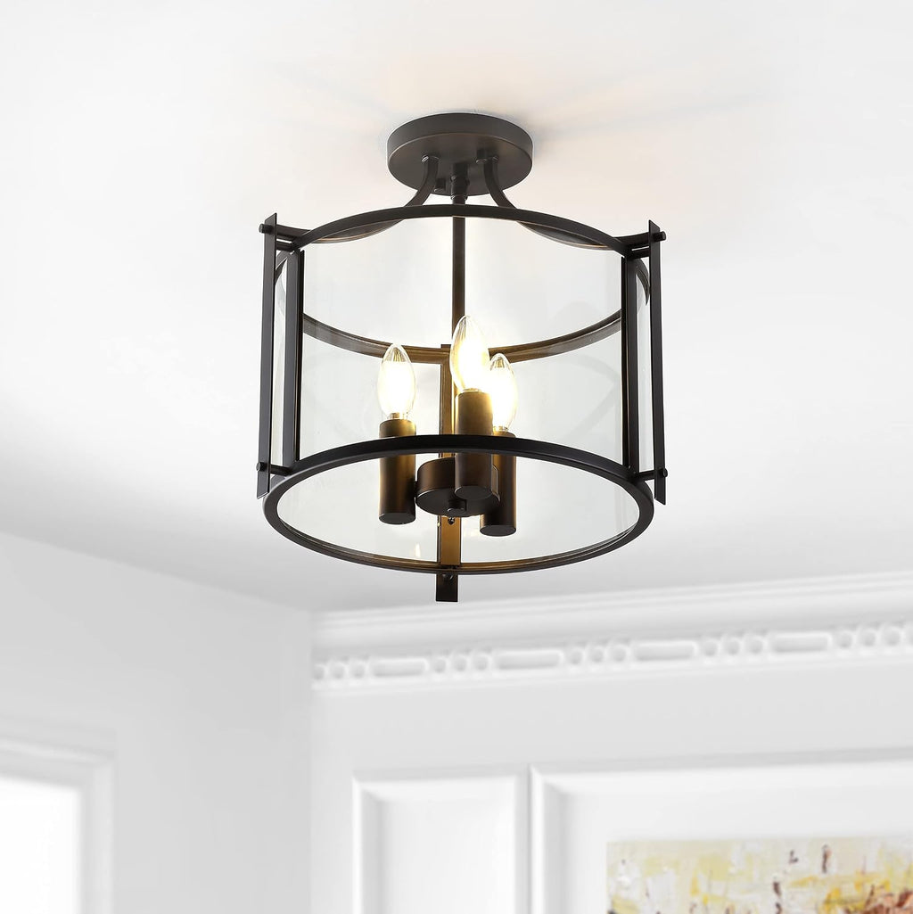 SAFAVIEH Lighting Collection Grenten Oil Rubbed Bronze 3-Light Kitchen Bathroom Dining Bedroom Foyer Hallway Flush Mount (LED Bulbs Included)