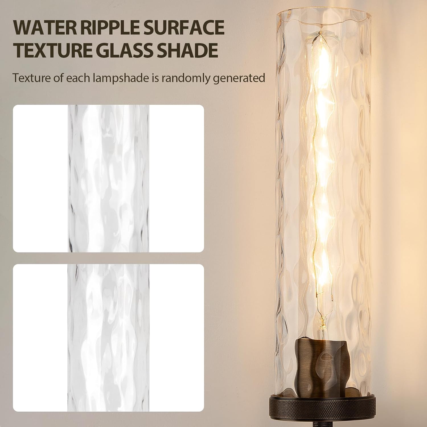 19.5' Knurled Brass Wall Sconces Set of 2, Bronze Bathroom Vanity Light Fixtures with Water Ripples Glass Tube, Modern Lamp Lighting for Bedroom, Living Room, Hallway, Staircase, Mirror, Kitchen