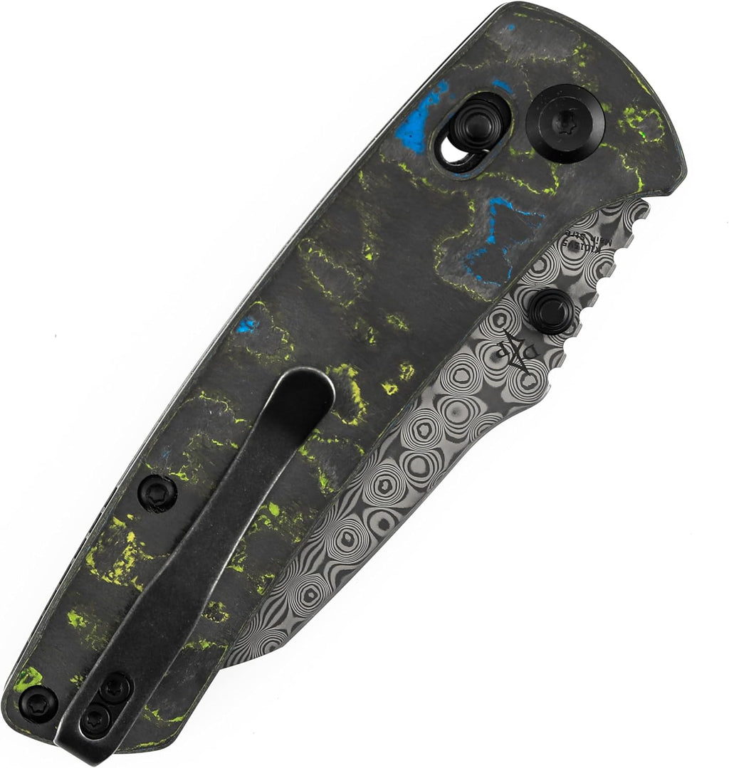 KANSEPT Elite Main Street Pocket Knife, 3.36'' Damascus Tanto Blade, Gecko Camo Carbon Handle with Thumb Stud,Clip for EDC, Men Gift Camping Survival Folding knives K1015V5